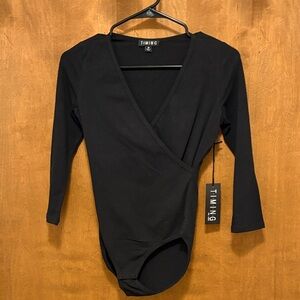 279. Timing Elegant Black V-Neck Bodysuit